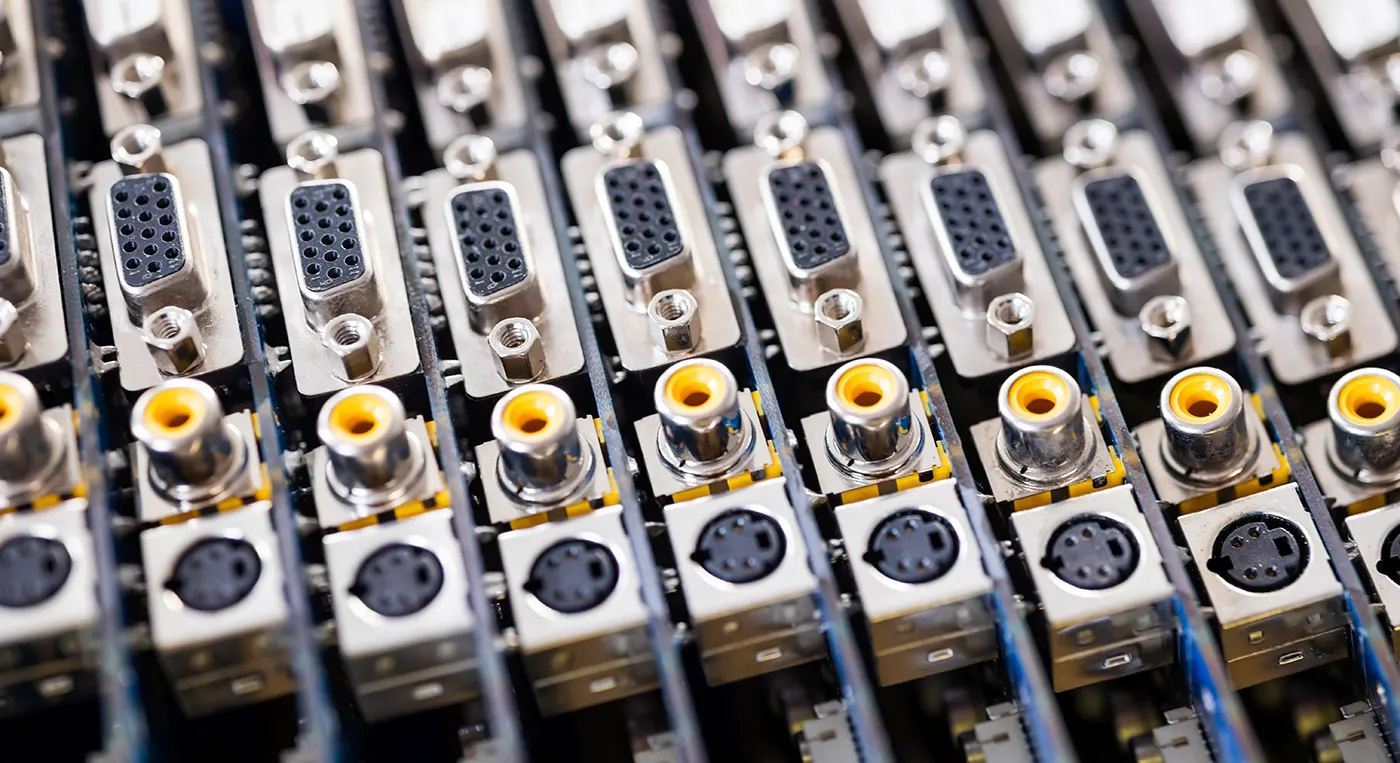 Closeup of old video cards and computer components ready for recycling