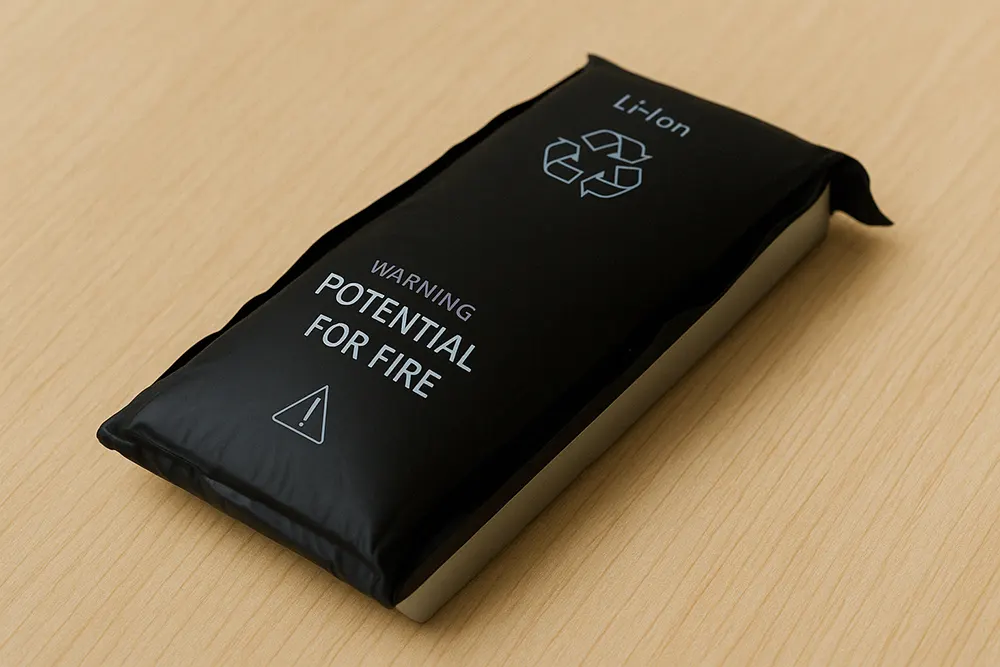Swollen smartphone battery requiring special handling